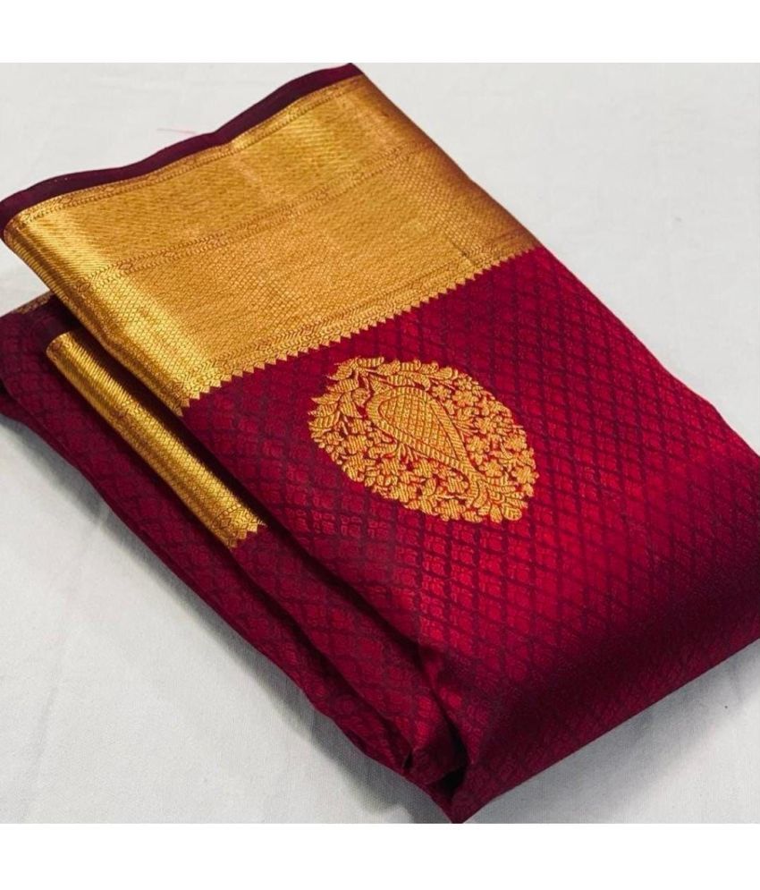     			A TO Z CART Silk Blend Embellished Saree With Blouse Piece ( Maroon , Pack of 1 )