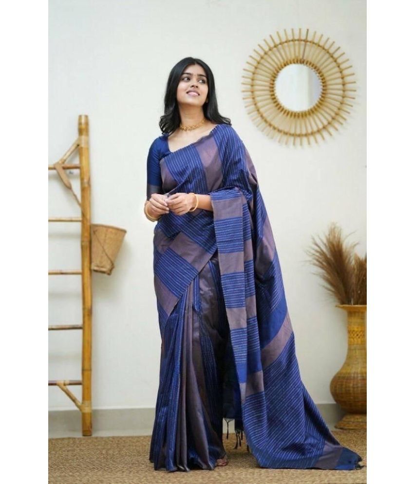     			A TO Z CART Silk Blend Embellished Saree With Blouse Piece ( Blue , Pack of 1 )