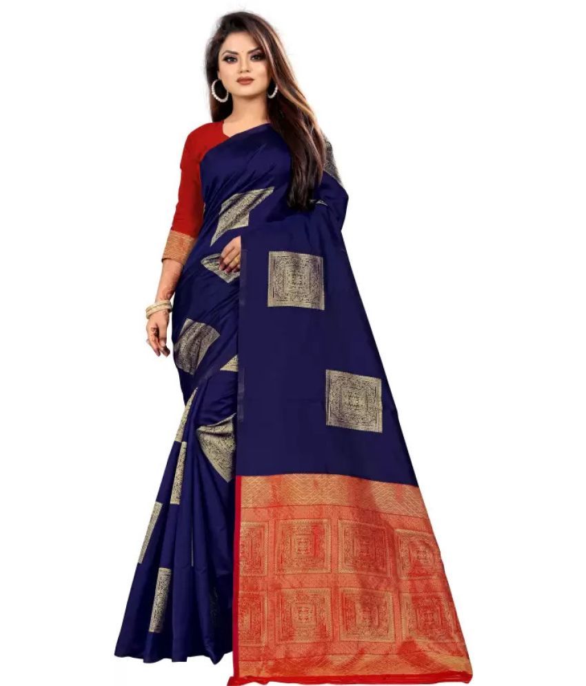     			A TO Z CART Silk Blend Embellished Saree With Blouse Piece ( Navy Blue , Pack of 1 )