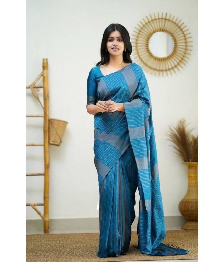     			Aika Silk Blend Embellished Saree With Blouse Piece ( SkyBlue , Pack of 1 )