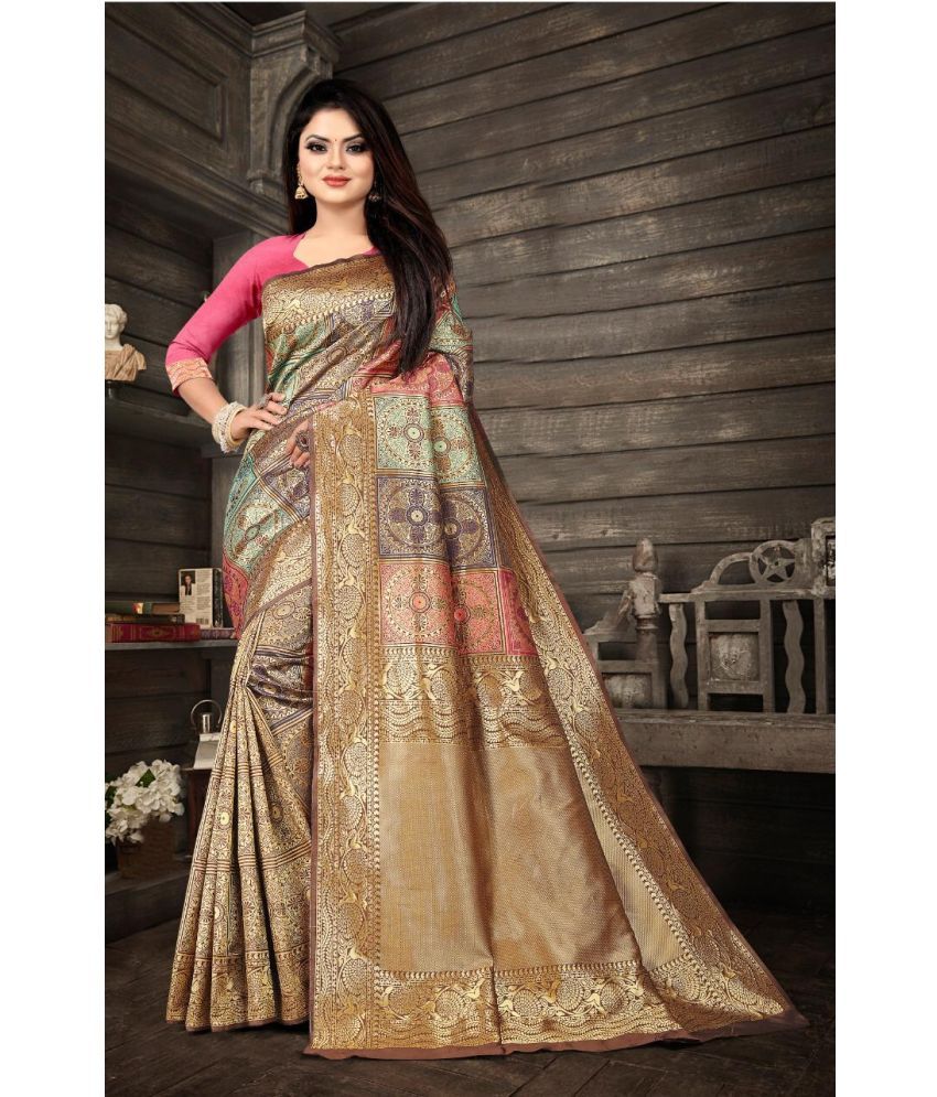     			Aika Silk Blend Embellished Saree With Blouse Piece ( Gold , Pack of 1 )