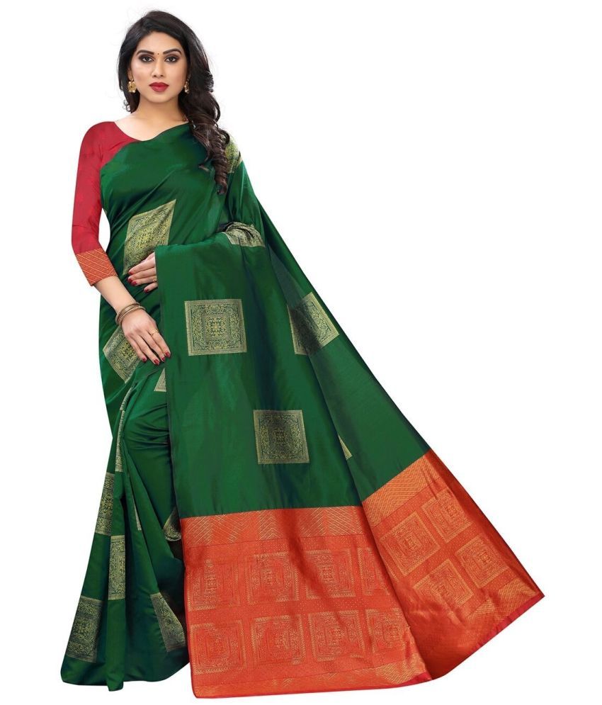     			Aika Silk Blend Embellished Saree With Blouse Piece ( Green , Pack of 1 )