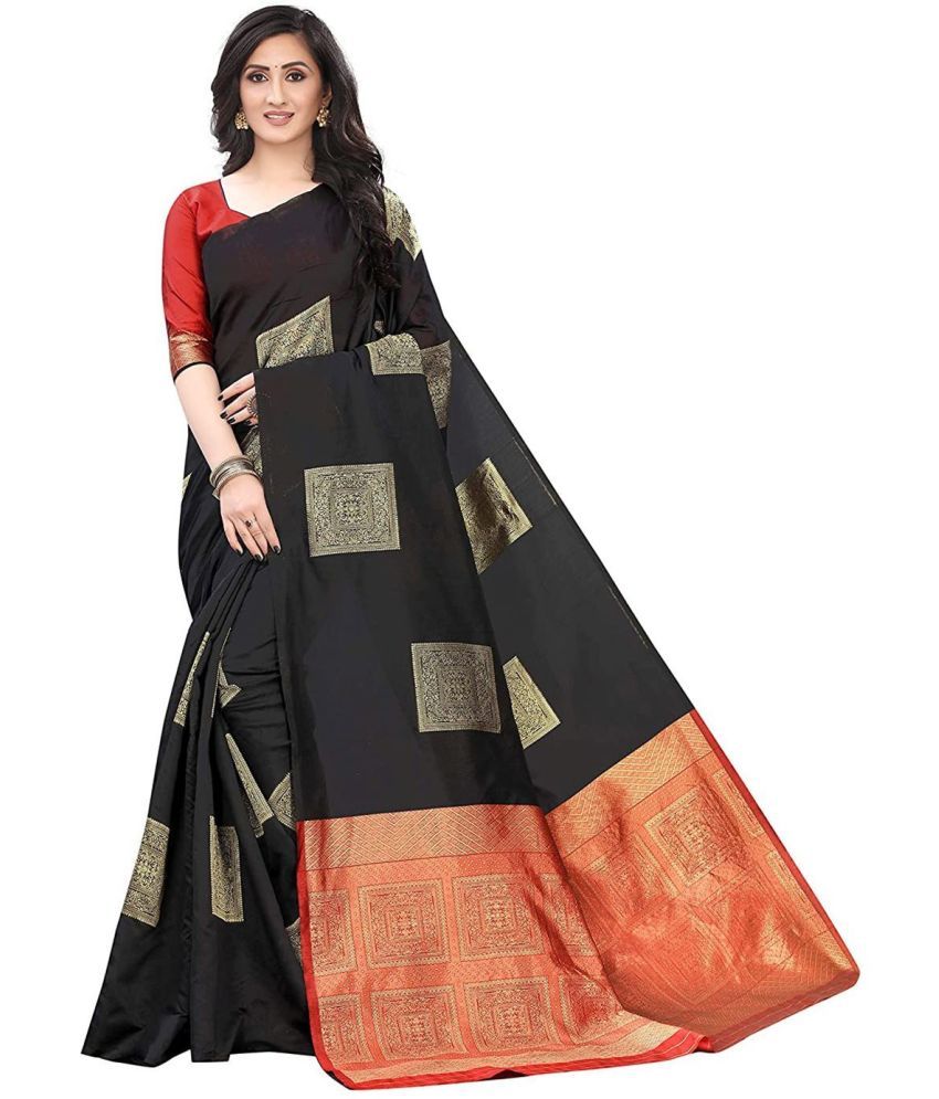     			Aika Silk Blend Embellished Saree With Blouse Piece ( Black , Pack of 1 )