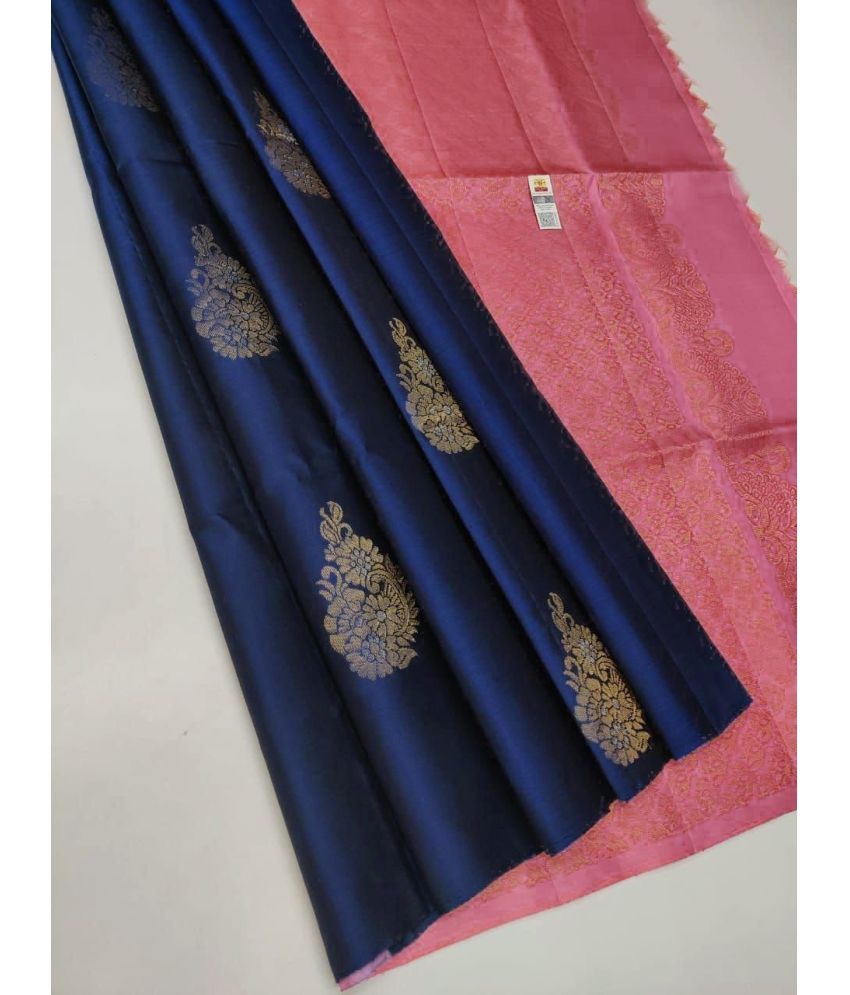     			Apnisha Silk Blend Embellished Saree With Blouse Piece ( Navy Blue , Pack of 1 )