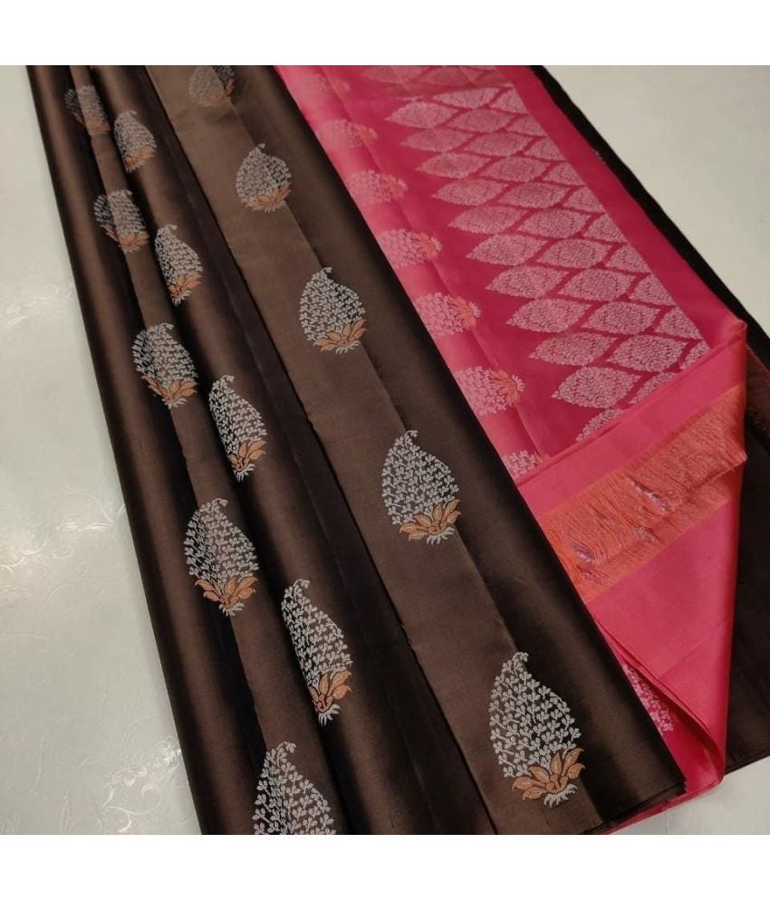     			Apnisha Silk Blend Embellished Saree With Blouse Piece ( Coffee , Pack of 1 )