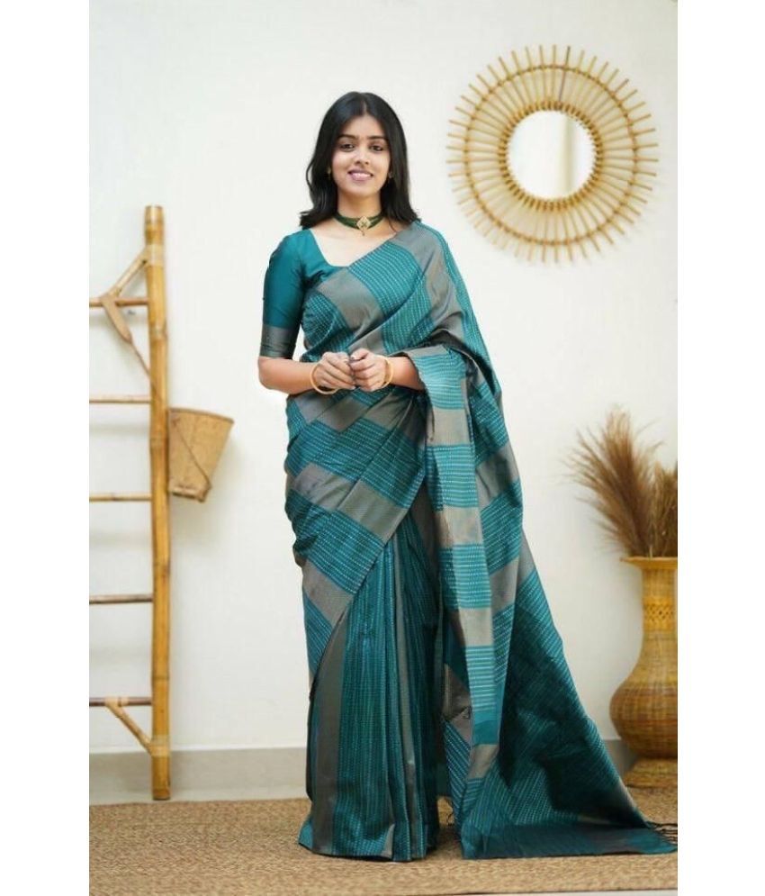     			Apnisha Silk Blend Embellished Saree With Blouse Piece ( Rama , Pack of 1 )