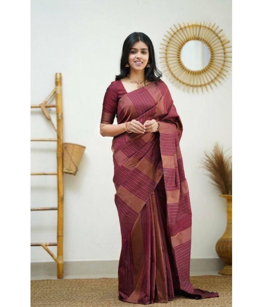     			Apnisha Silk Blend Embellished Saree With Blouse Piece ( Maroon , Pack of 1 )