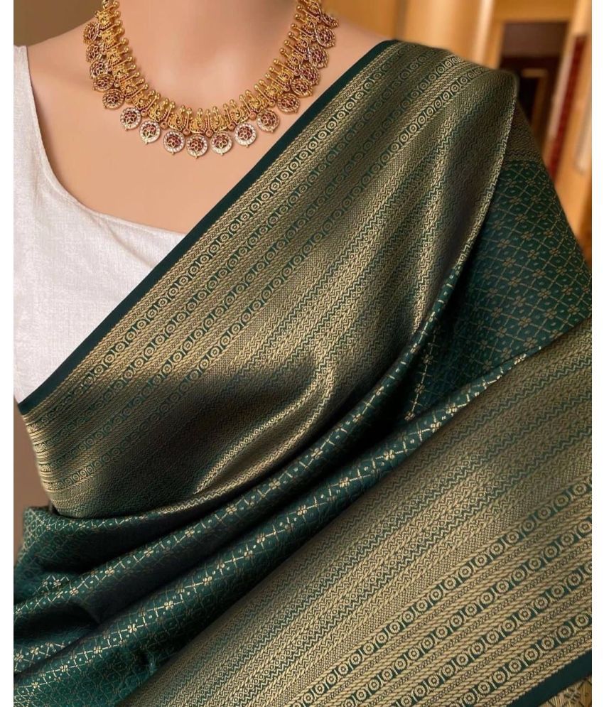     			Apnisha Silk Blend Embellished Saree With Blouse Piece ( Green , Pack of 1 )