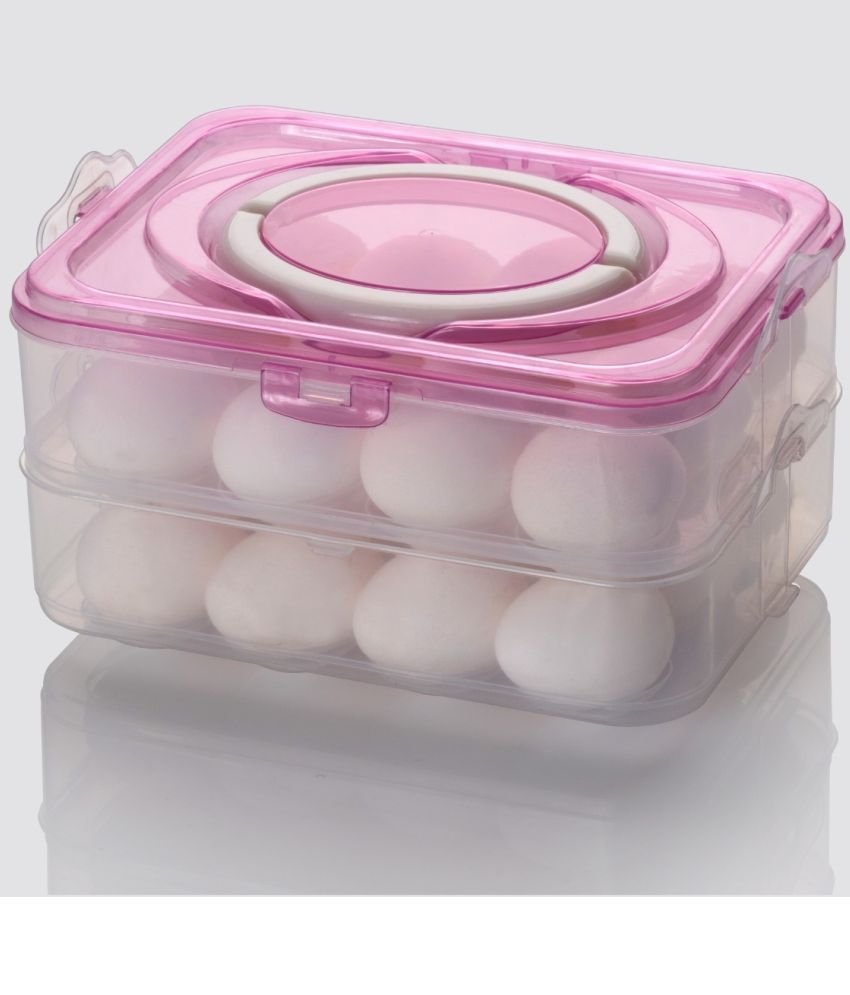     			BRANZY 24 Grid Containers Plastic Pink Egg Container ( Set of 1 )