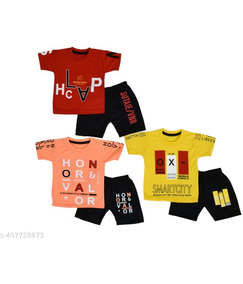     			DIAMOND EXPORTER Pack of 3 Baby Boys Cotton Blend T-Shirts & Shorts Set ( Multicolor )