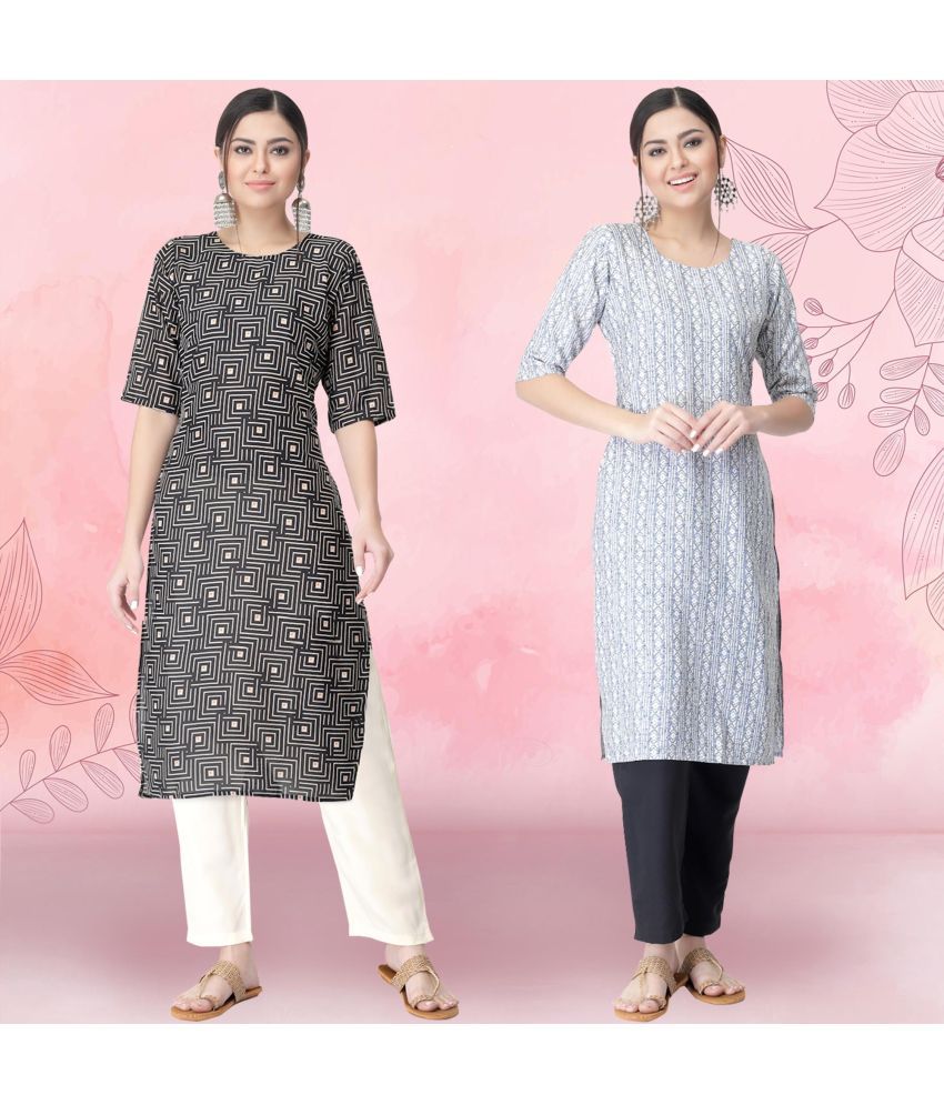     			Ethnicbasket Crepe Printed Kurti With Pants Women's Stitched Salwar Suit - Off White ( Pack of 2 )