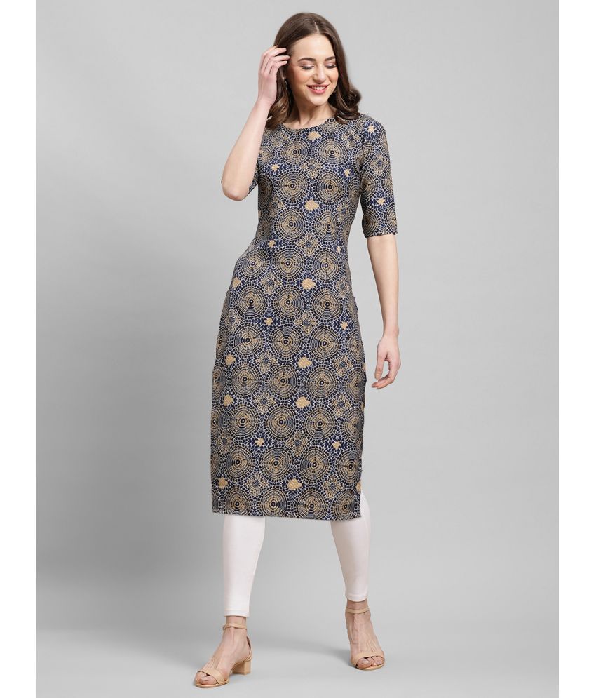     			Ethnicbasket Pack of 1 Crepe Printed Straight Women's Kurti - ( Blue )