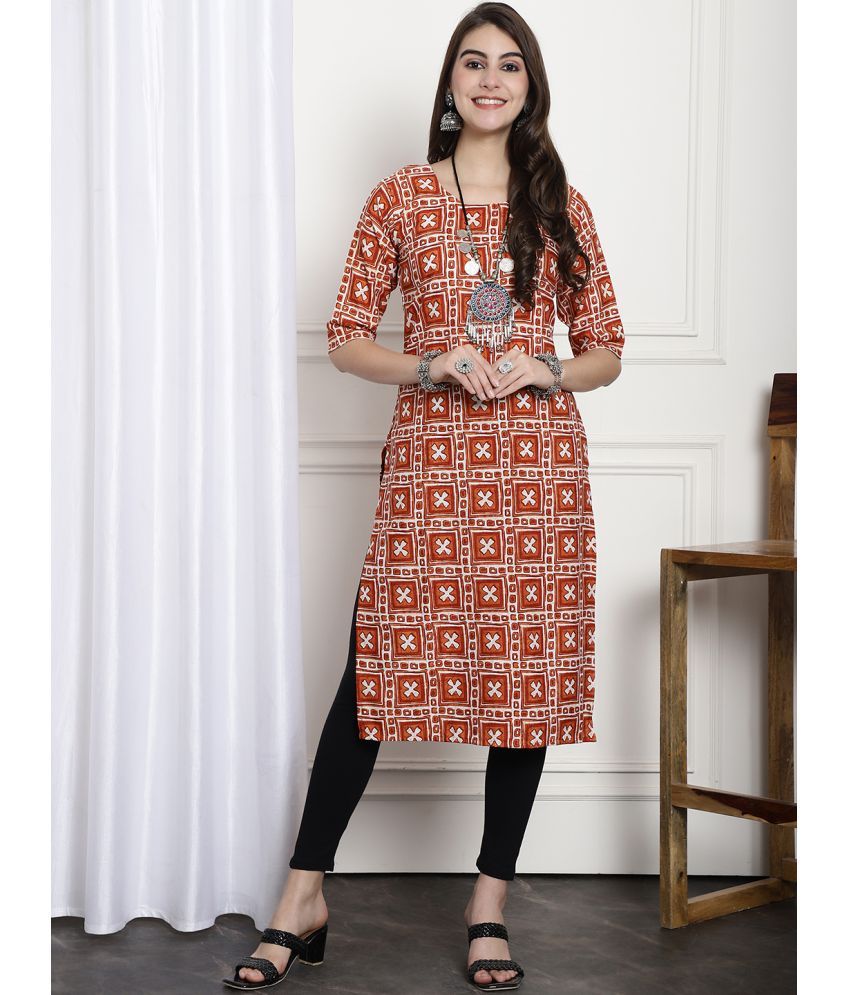     			Ethnicbasket Pack of 1 Crepe Printed Straight Women's Kurti - ( Orange )