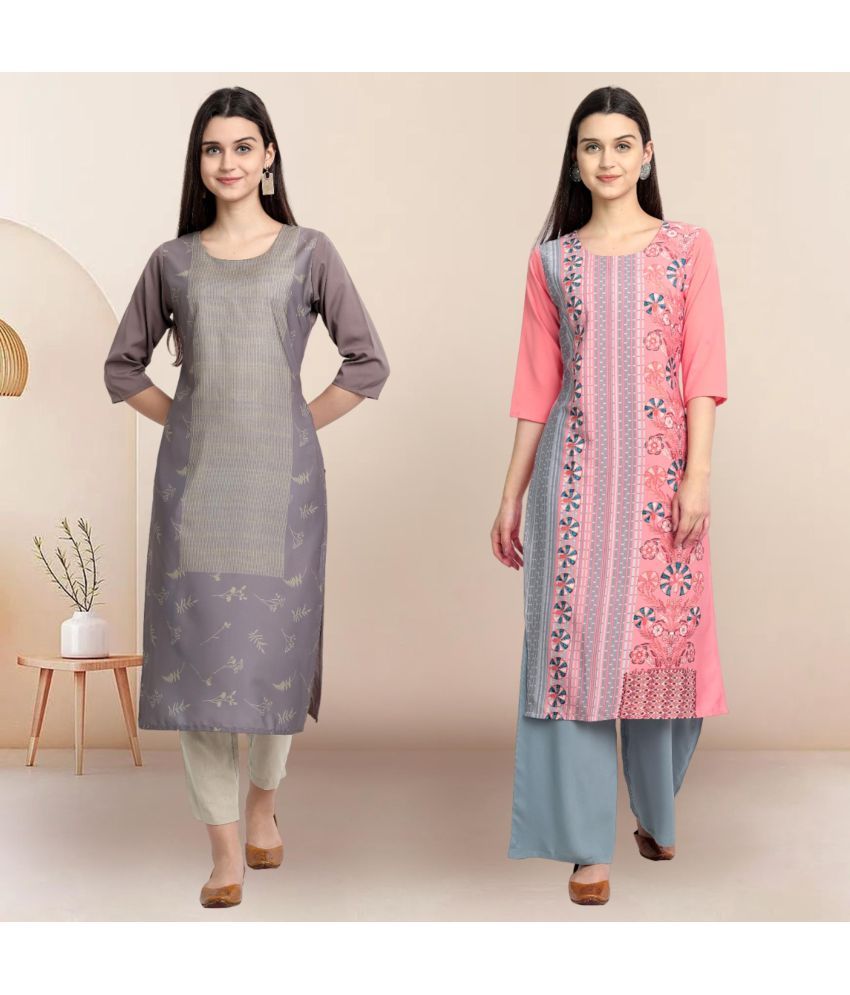     			Ethnicbasket Pack of 2 Crepe Printed Straight Women's Kurti - ( Multicolor1 )