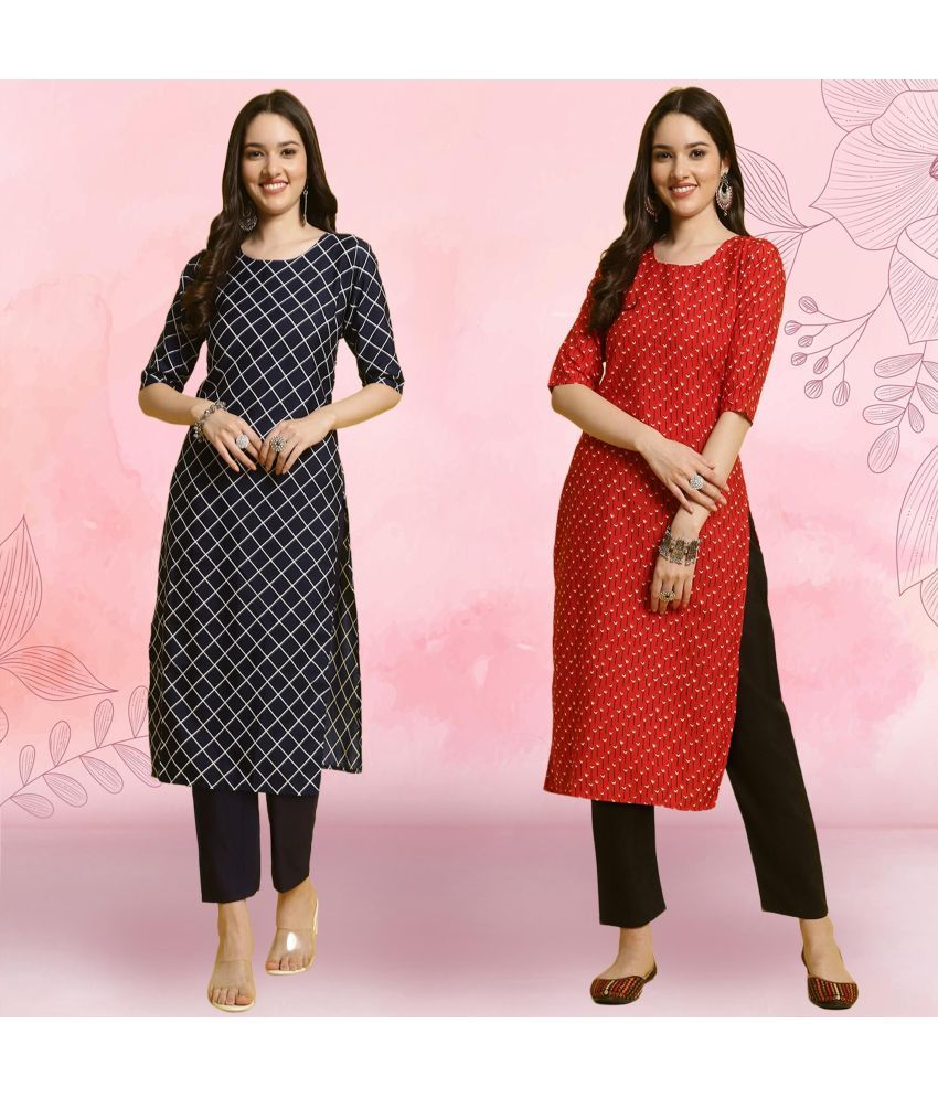     			Ethnicbasket Pack of 2 Crepe Printed Straight Women's Kurti - ( Multicolor1 )