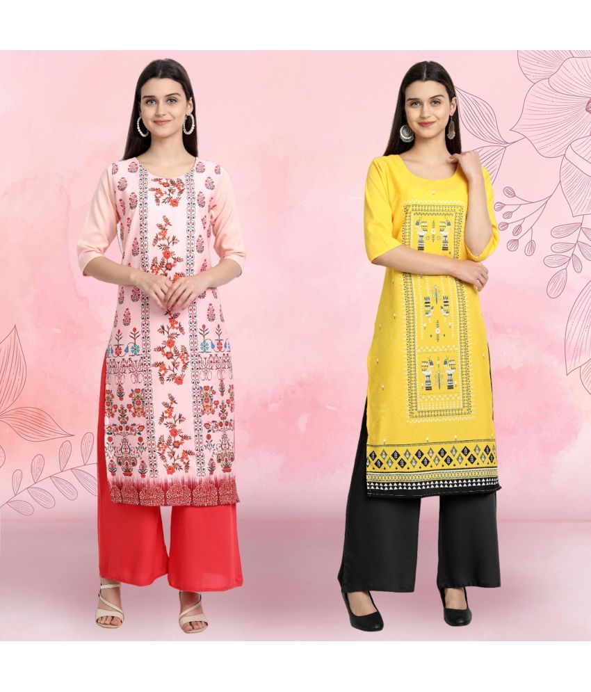     			Ethnicbasket Pack of 2 Crepe Printed Straight Women's Kurti - ( Multicolor )