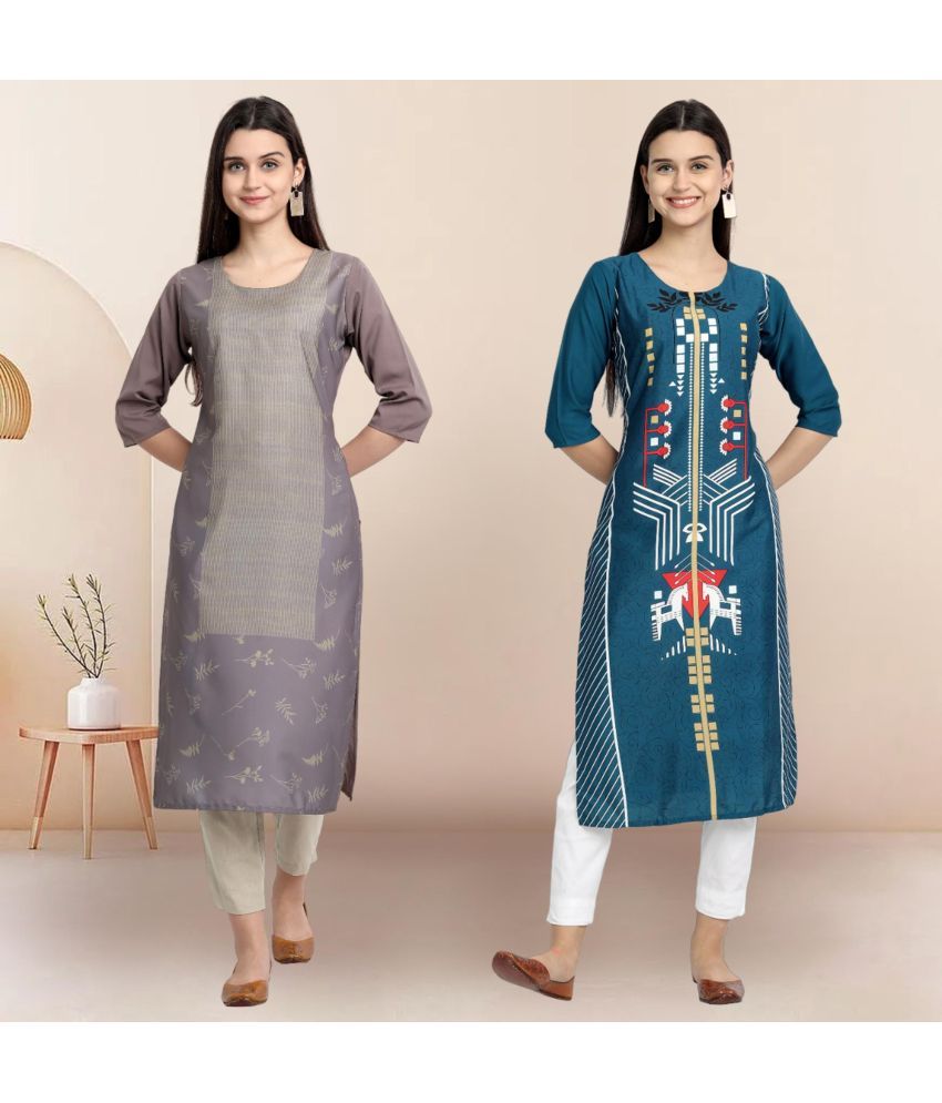     			Ethnicbasket Pack of 2 Crepe Printed Straight Women's Kurti - ( Multicolor2 )