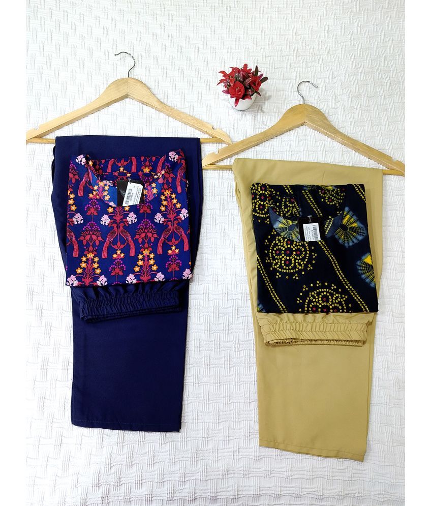     			Ethnicbasket Pack of 2 Crepe Printed Straight Women's Kurti - ( Multicolor1 )