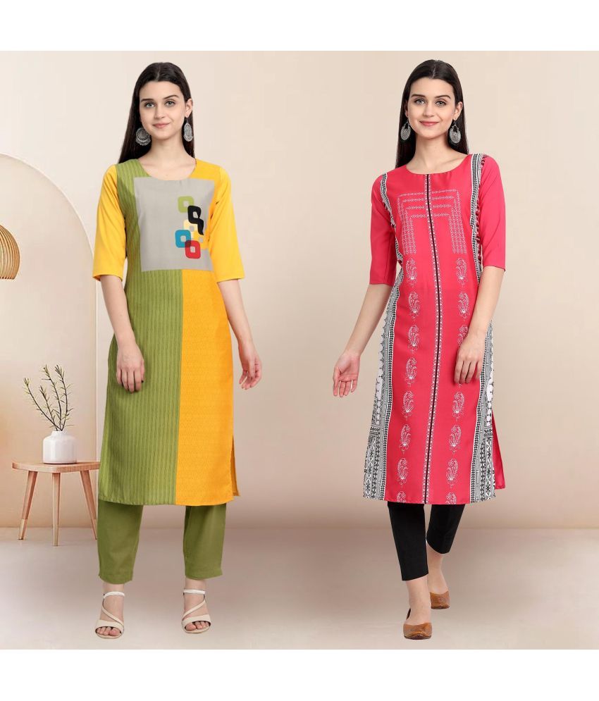     			Ethnicbasket Pack of 2 Crepe Printed Straight Women's Kurti - ( Multicolor )