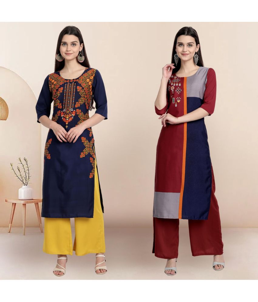     			Ethnicbasket Pack of 2 Crepe Printed Straight Women's Kurti - ( Multicolor3 )