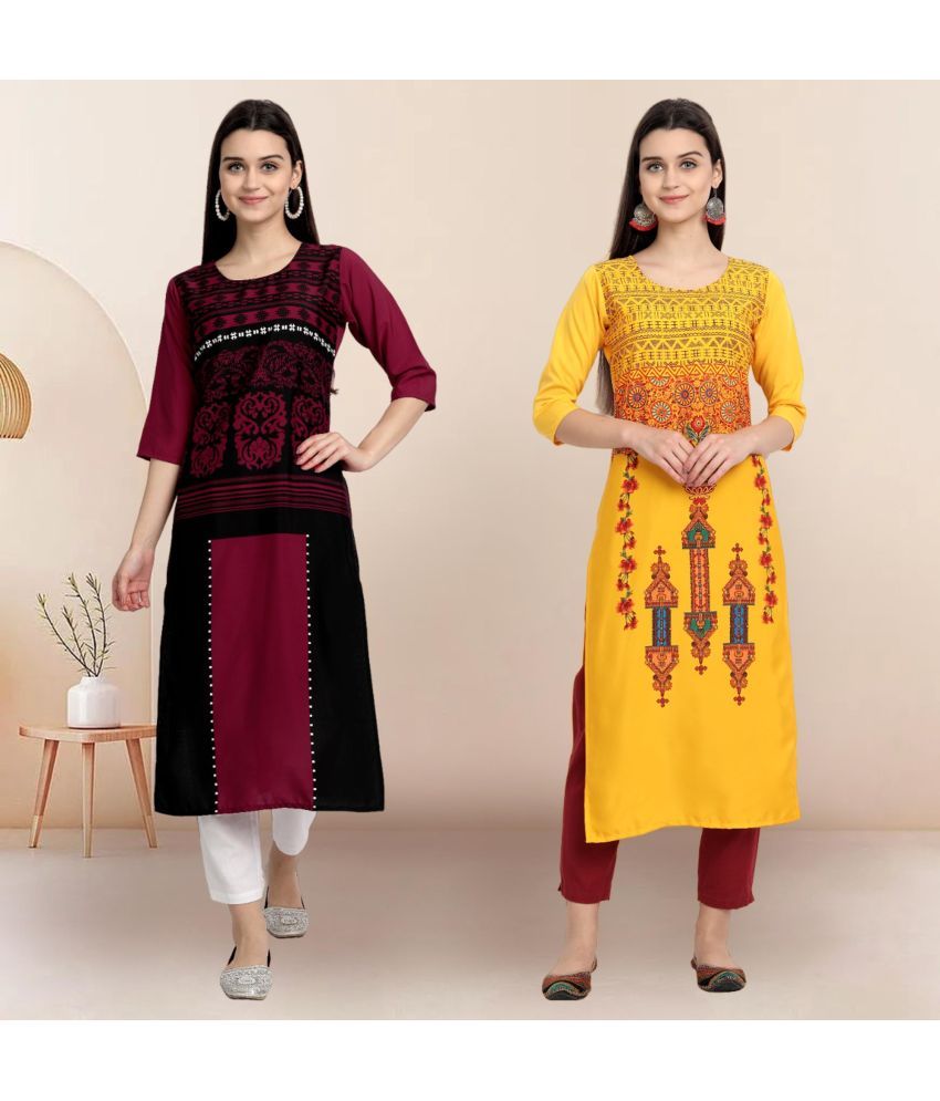     			Ethnicbasket Pack of 2 Crepe Printed Straight Women's Kurti - ( Multicolor3 )