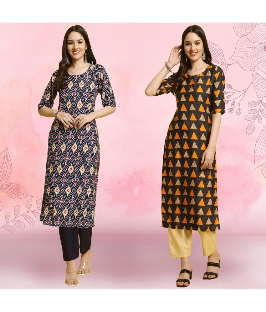     			Ethnicbasket Pack of 2 Crepe Printed Straight Women's Kurti - ( Multicolor )