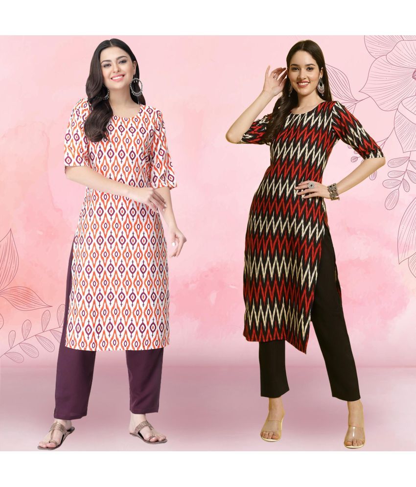     			Ethnicbasket Pack of 2 Crepe Printed Straight Women's Kurti - ( Multicolor4 )