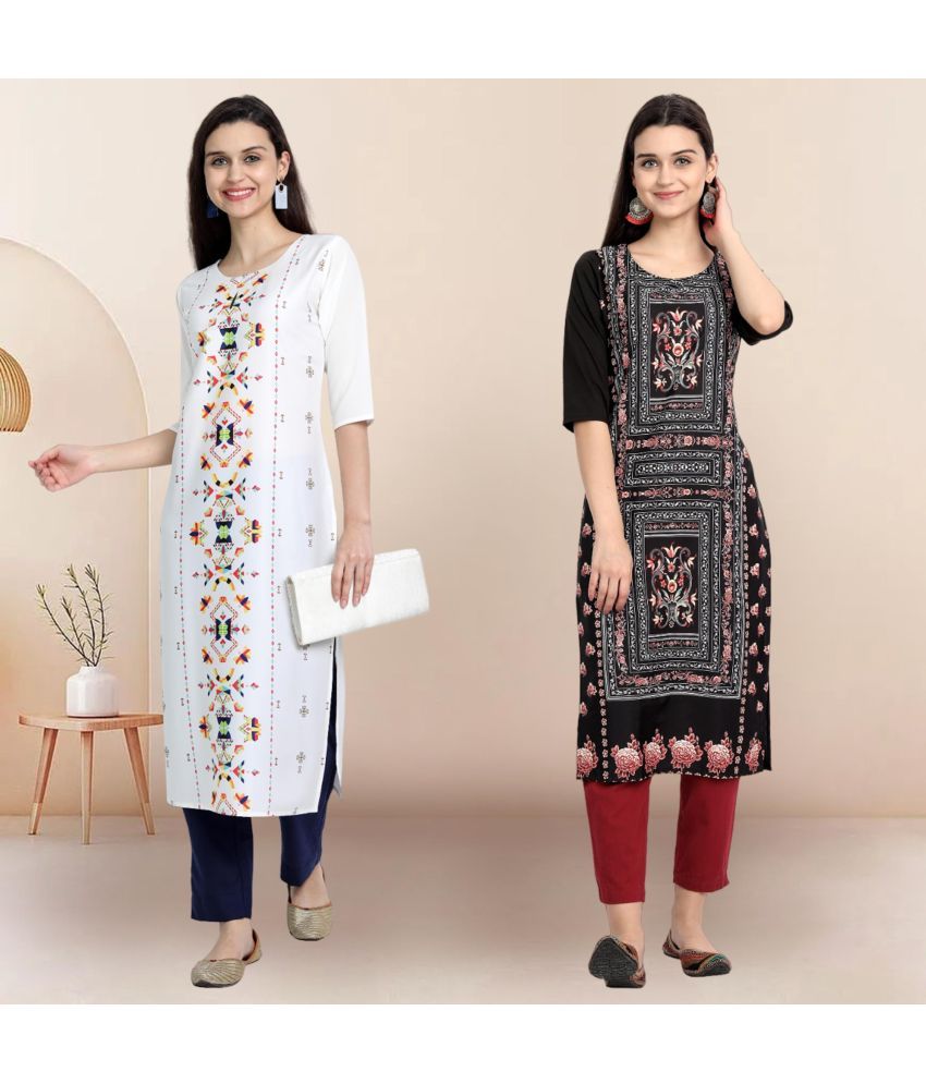     			Ethnicbasket Pack of 2 Crepe Printed Straight Women's Kurti - ( Multicolor1 )