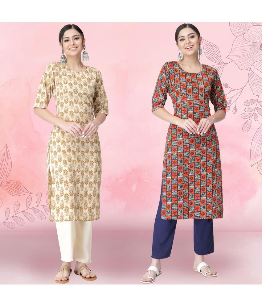     			Ethnicbasket Pack of 2 Crepe Printed Straight Women's Kurti - ( Multicolor2 )