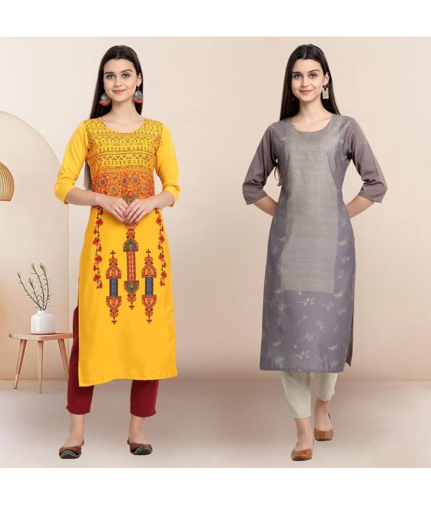     			Ethnicbasket Pack of 2 Crepe Printed Straight Women's Kurti - ( Multicolor3 )