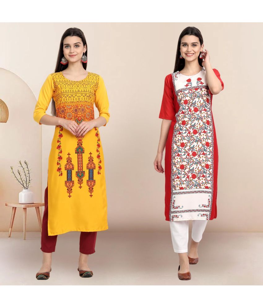     			Ethnicbasket Pack of 2 Crepe Printed Straight Women's Kurti - ( Multicolor )