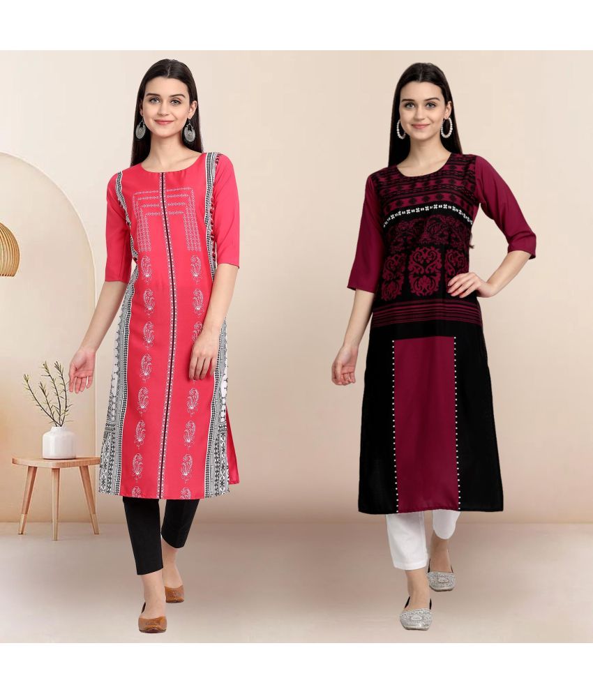     			Ethnicbasket Pack of 2 Crepe Printed Straight Women's Kurti - ( Multicolor3 )