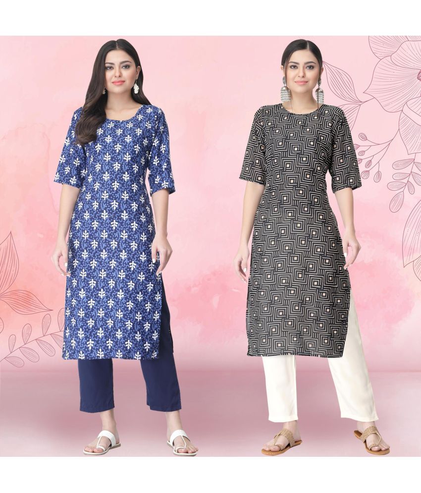     			Ethnicbasket Pack of 2 Crepe Printed Straight Women's Kurti - ( Multicolor4 )