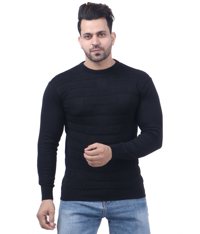     			FEVERFEW Cotton Blend Round Neck Men's Full Sleeves Pullover Sweater - Black ( Pack of 1 )