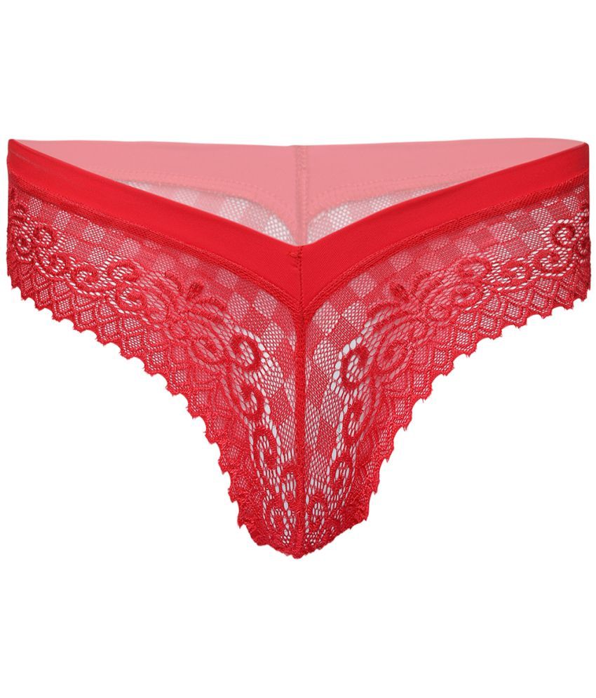     			FIHA Pack of 1 Lace Thongs For Women ( Red )