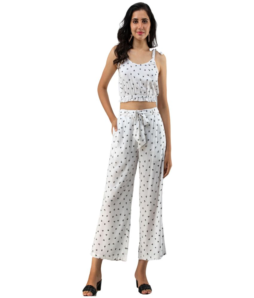     			Flamboyant White Rayon Women's Nightwear Nightsuit Sets ( Pack of 2 )