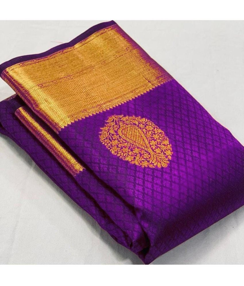     			JULEE Silk Blend Embellished Saree With Blouse Piece ( Purple , Pack of 1 )