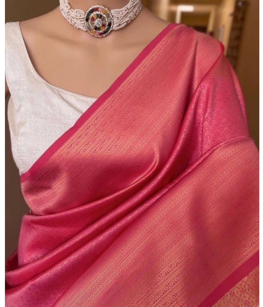     			JULEE Silk Blend Embellished Saree With Blouse Piece ( Rose Gold , Pack of 1 )