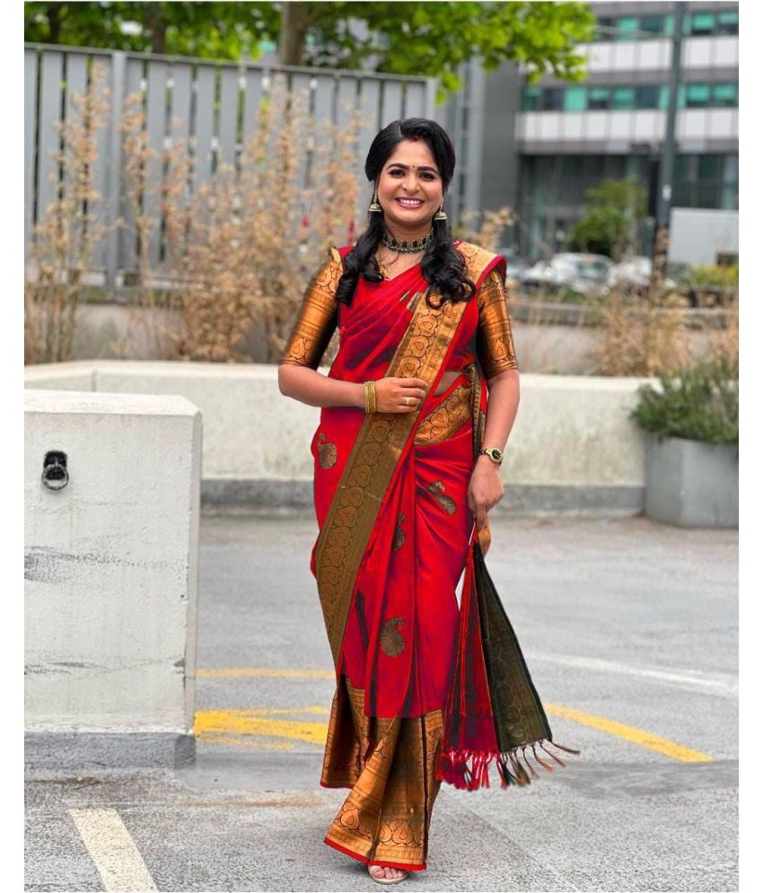     			Lady Shopi Silk Blend Embellished Saree With Blouse Piece ( Red , Pack of 1 )