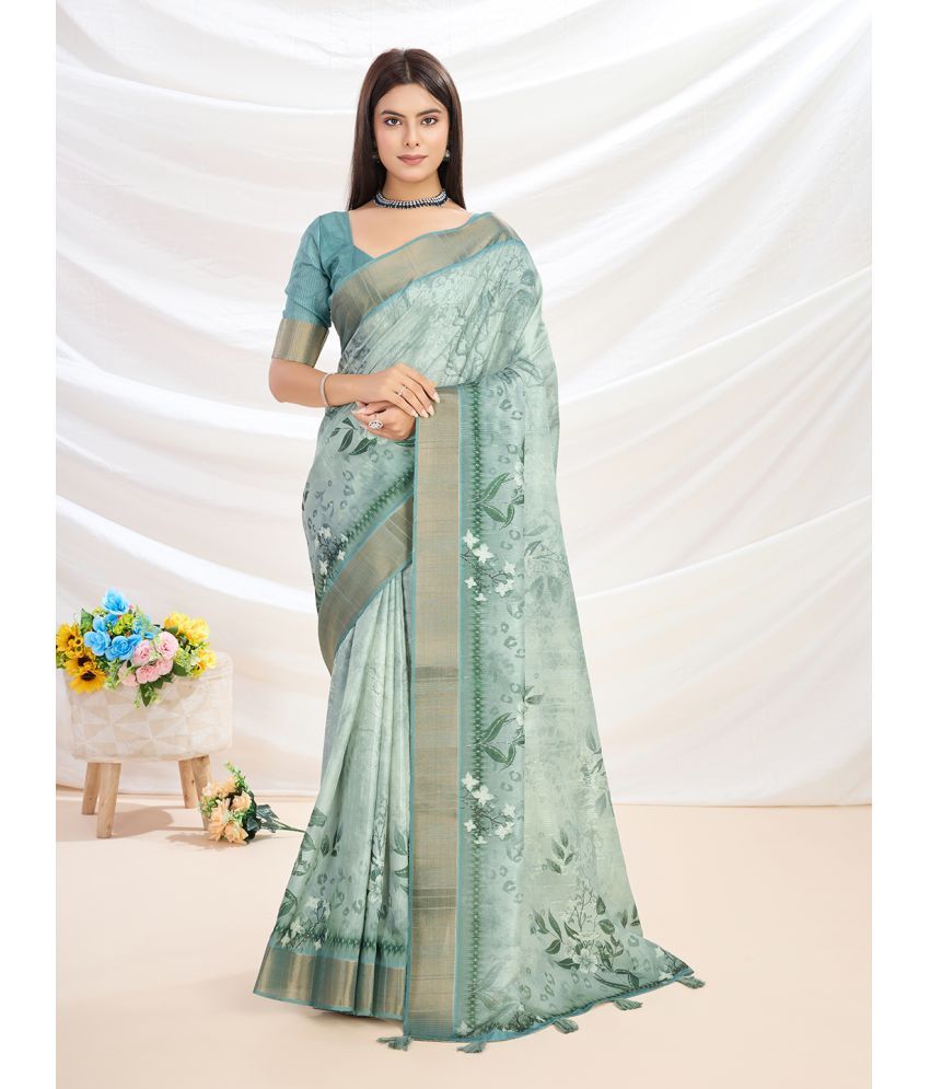     			Rekha Maniyar Silk Blend Printed Saree With Blouse Piece ( Sea Green , Pack of 1 )