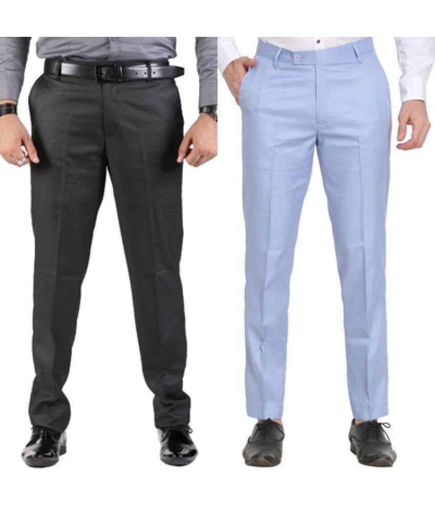     			SAM & JACK Regular Flat Men's Formal Trouser - Multicolored ( Pack of 2 )