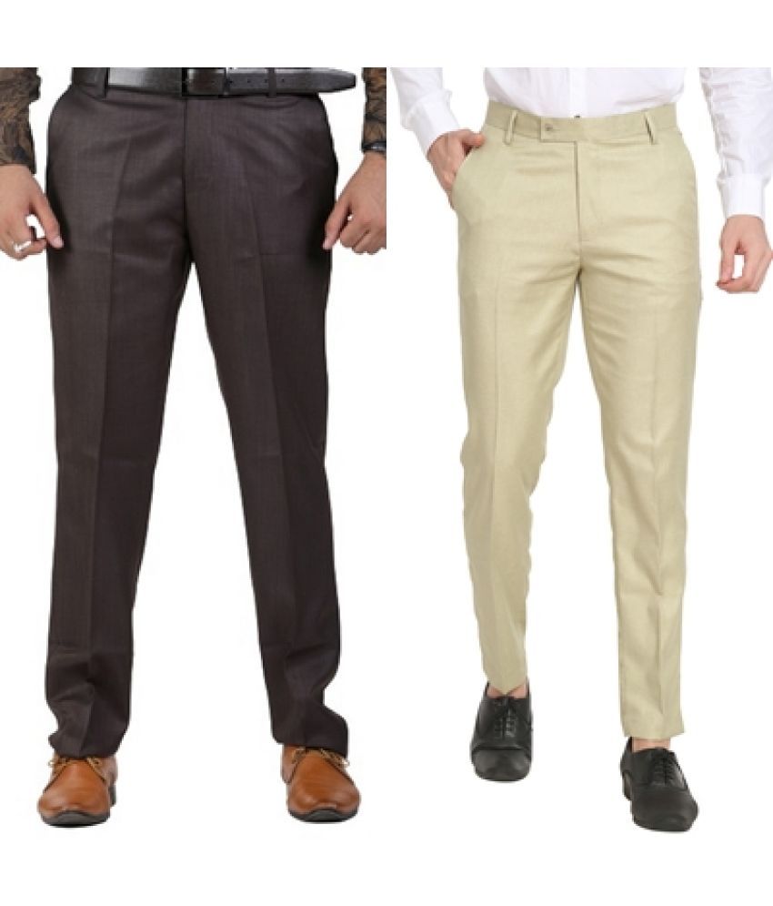     			SAM & JACK Regular Flat Men's Formal Trouser - Multicolored ( Pack of 2 )