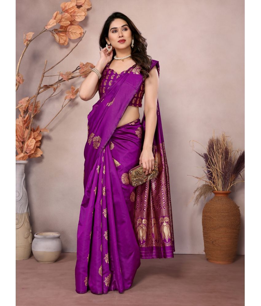     			SARIK  FASHION Banarasi Silk Woven Saree With Blouse Piece ( Purple , Pack of 1 )