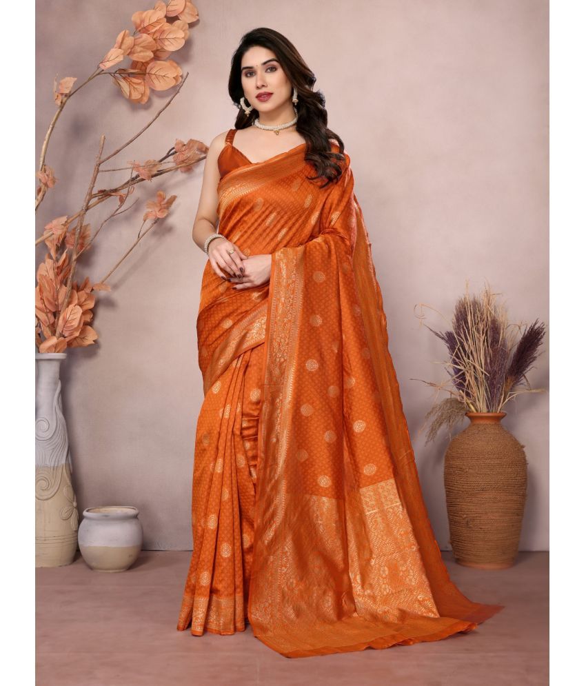     			SARIK  FASHION Banarasi Silk Woven Saree With Blouse Piece ( Orange , Pack of 1 )