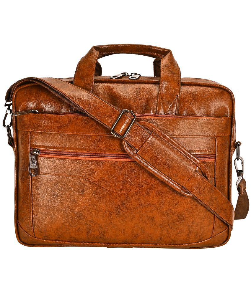     			ZAIKO BAGS Tan Faux Leather Office Bag