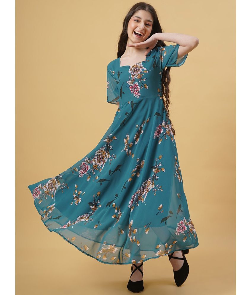     			kedar fab Georgette Dress For Girls ( Pack of 1 , Teal )