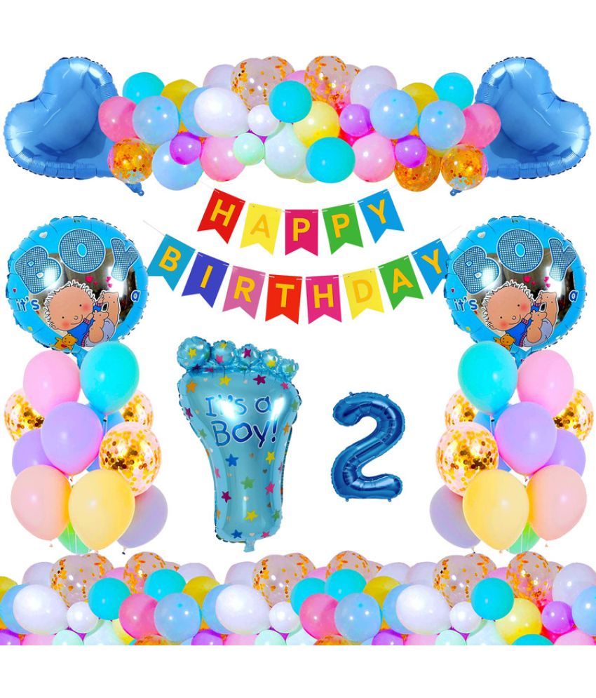     			CRAZYKART Baby Foot Theme Second 2nd Birthday Decoration Items For Boys Party Decoration Kit Balloon Combo Pack Of 37 Pcs Blue