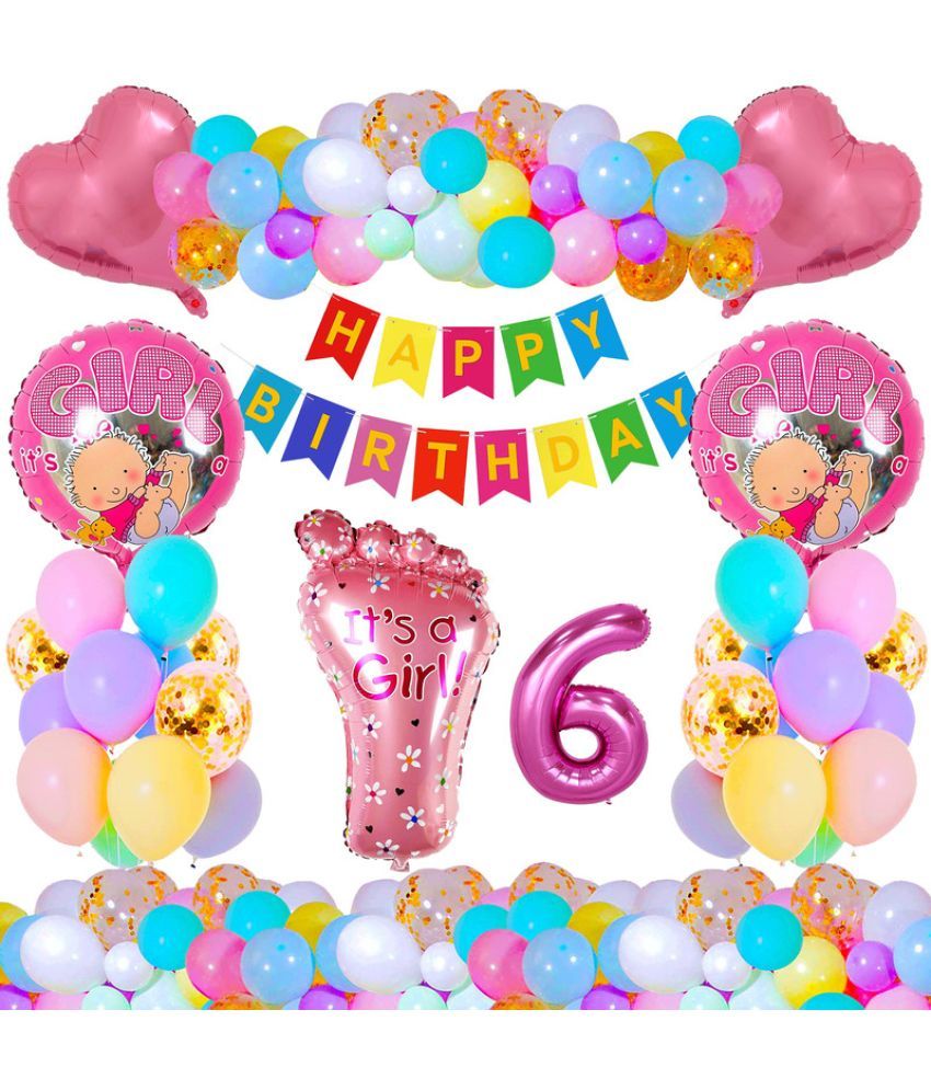     			CRAZYKART Baby Foot Theme Sixth 6th Birthday Decoration Items For Girls Party Decoration Kit Balloon Combo Pack Of 37 Pcs Pink