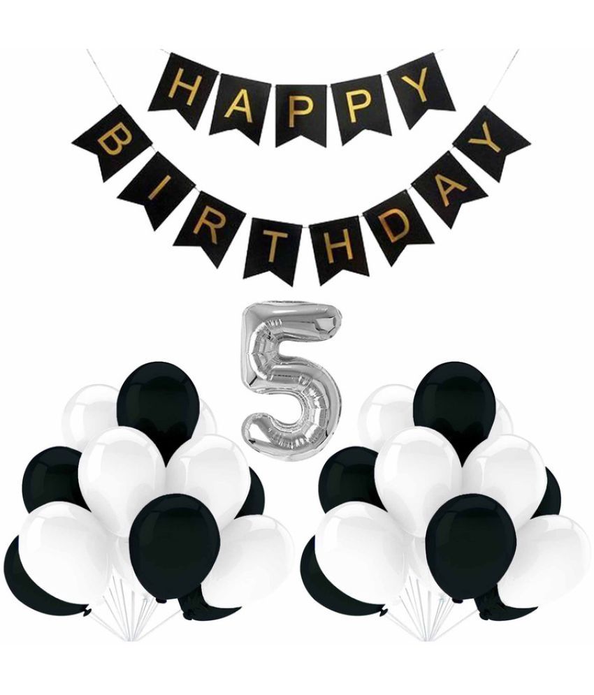     			CRAZYKART Balloon & Banner Theme Fifth 5th Birthday Decoration Items For Boys Party Decoration Kit Balloon Combo Pack Of 32 Pcs Black