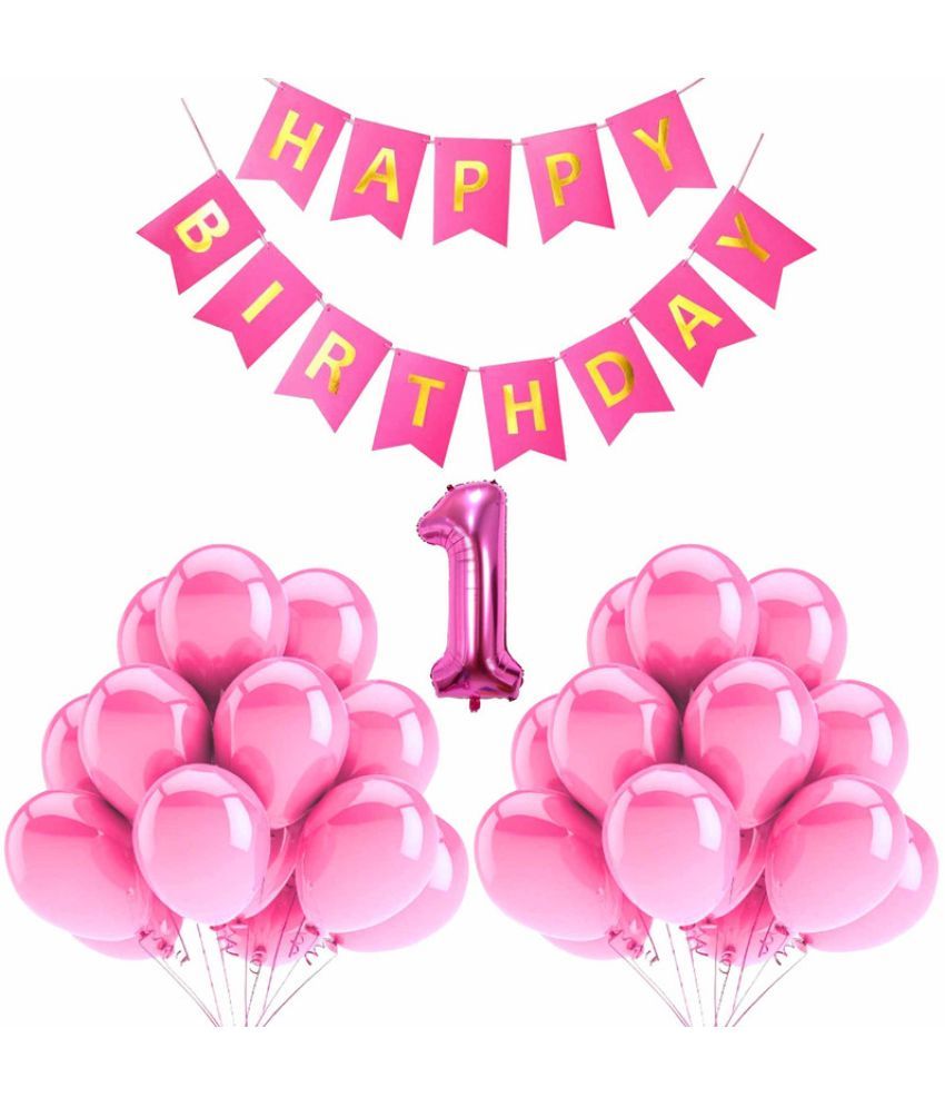     			CRAZYKART Balloon & Banner Theme First 1st Birthday Decoration Items For Girls Party Decoration Kit Balloon Combo Pack Of 32 Pcs Pink